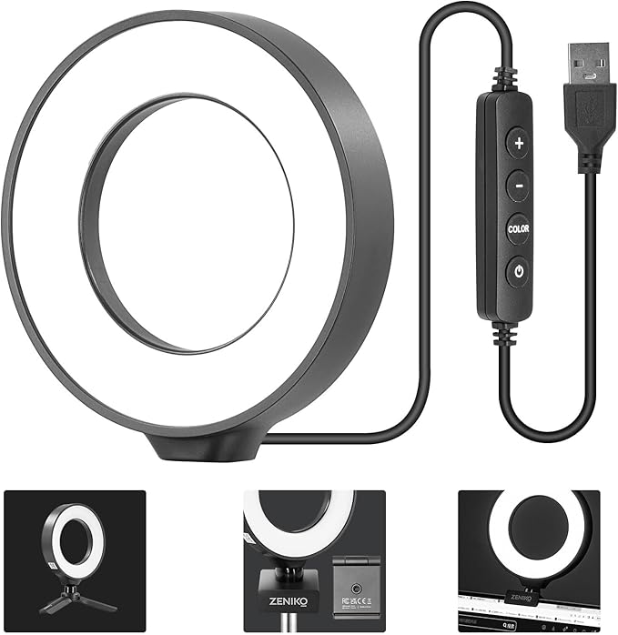 CR5 Video Conference Lighting Kit, 5" Ring Light Clip on Laptop Monitor, Desk Light with Stand Tripod, Bi-Color CRI >95 for Webcam Lighting, Zoom Lighting, Broadcasting, Live Streaming