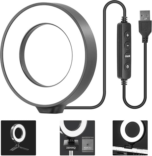 CR5 Video Conference Lighting Kit, 5" Ring Light Clip on Laptop Monitor, Desk Light with Stand Tripod, Bi-Color CRI >95 for Webcam Lighting, Zoom Lighting, Broadcasting, Live Streaming