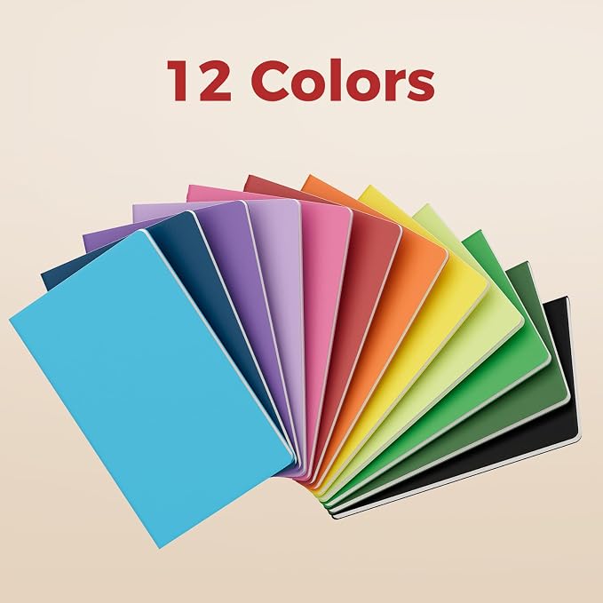 12 PCS Colorful Notebook Journals Bulk, Lined Paper, College Ruled, 60 Pages, 5.5"x8.3", A5 Size, Travel Journal Set for Travelers, Students and Office, Writing Diary Subject Notebooks Planner