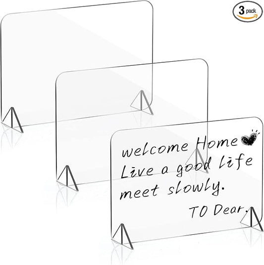 3 Pack Acrylic Dry Erase Board and Marker Glass Alternative Shatterproof Clear Memo Tablet Desktop Display Frameless Small Writing Whiteboard with Stand for School Office Home(7.87 x 11.81 Inch)