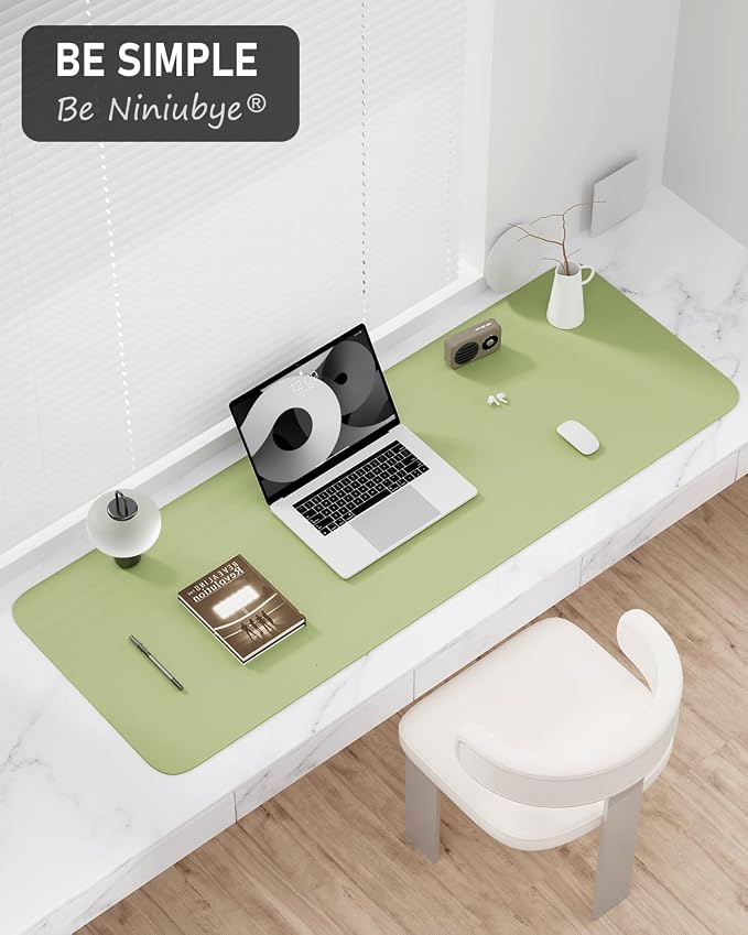 Desk Pad, 48" x 17" PU Leather Non-Slip Desk Mat Large Mouse Pad for Desktop, Waterproof Laptop Computer Writing Mat for Office, Home, Work, Gaming, Green