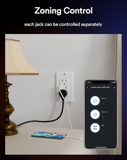 Lumary Smart Outlet with USB A & C Ports, 15 Amp WiFi Wall Outlet Compatible with Alexa & Google Home, Remote & Voice Control, Timer, FCC Certified, Tamper-Resistant, 1 Pack