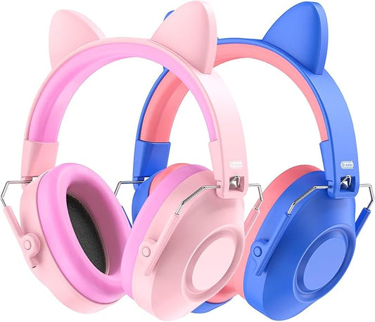 Noise Cancelling Headphones for Kids, SNR 32dB Kids Hearing Protection Earmuffs for Noise Reduction, Head Band Adjustable Ear Muffs for Autism Sensory, Outdoor Activity 2Pack Pink+Blue