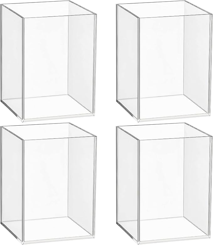 Mototo 4 Pieces Clear Acrylic Pen Holder Acrylic Pencil Cup Makeup Bush Holder Acrylic Desktop Stationery Organizer for Office, School, Home Desk Accessories - 4 Pack, Square