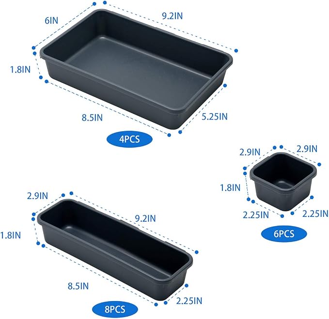 Gonice 18 PCS Black Desk Drawer Organizer Tray, Interlocking Drawer Organizers and Storage with 3 Sizes for Office, Bathroom, Kitchen, Makeup