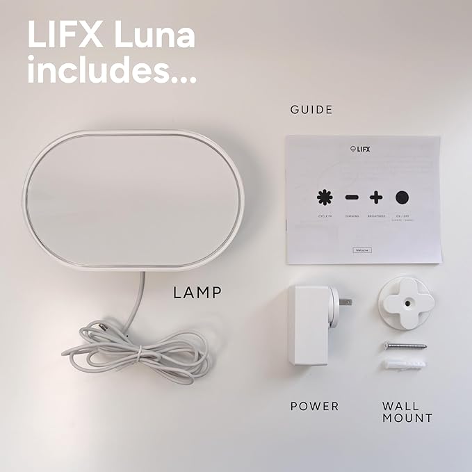 LIFX Luna Smart Lamp, 1000 LM Wi-Fi & Matter 1.3 Compatible, Alexa & Apple HomeKit Compatible, Plug-In Bedside Table Lamp & Wall-Mount, Color Changing Wall Wash, Sunrise/Sunset Effect, No Hub Required