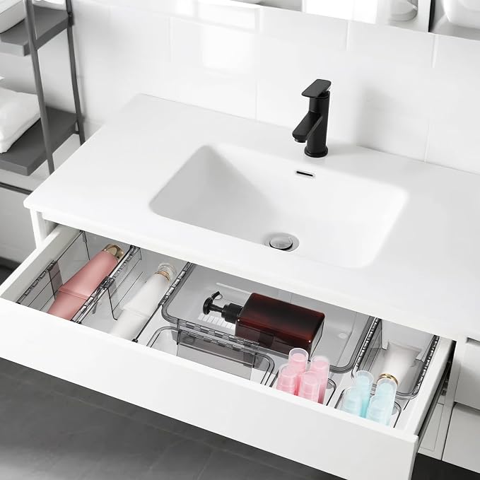 20 PCS Black Expandable Drawer Organizer, 3 Sizes Drawer Organizers and Storage, Vanity Dividers, Acrylic Storage Bins for Makeup, Jewelry Gadgets for Kitchen, Bedroom, Bathroom, Office