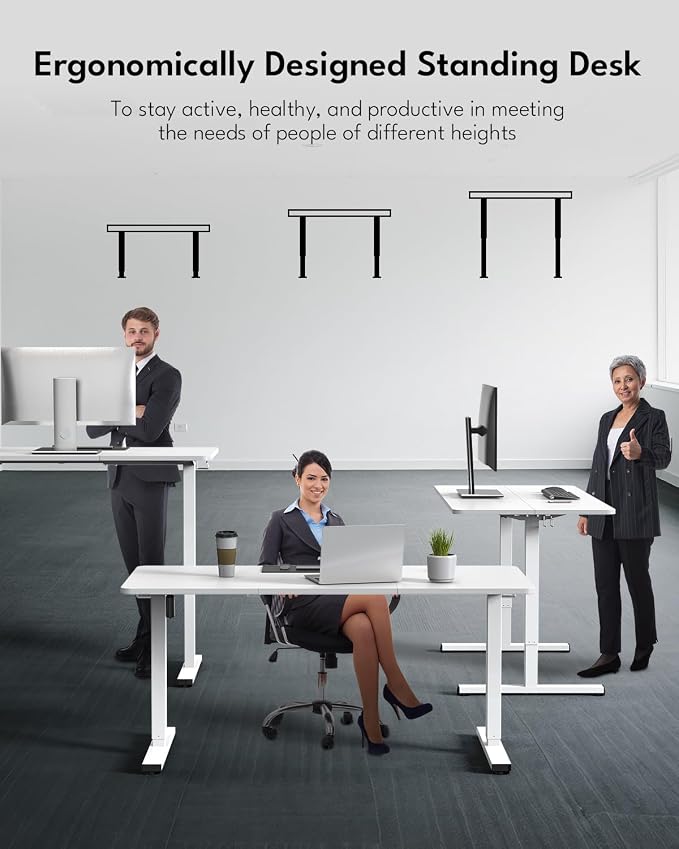 Large Electric Standing Desk, Gaming Desk, 55 x 24 Inch, White | Height Adjustable Computer Desk with Smart Controller, Sit and Stand Up Table for Home, Office, Work, Study, Writing