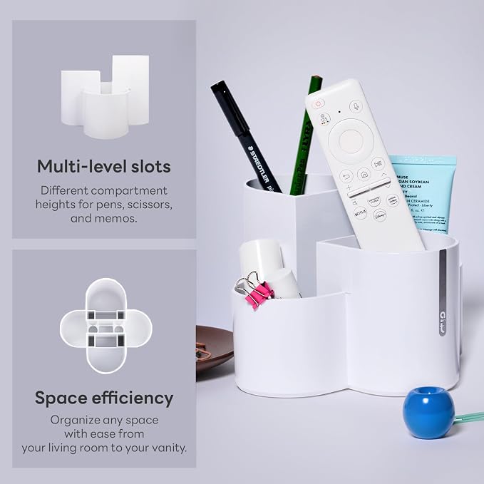 Aesthetic Desk Organizer [Sand Beige] - Multi-Compartment Pen Holder & Remote Control Caddy, Modern Vanity Makeup Brush Organizer, Premium Stationery Storage (Made In Korea)
