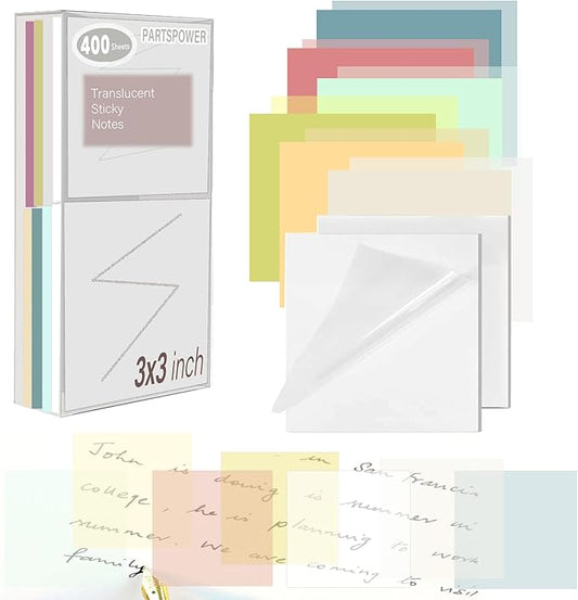 400 Sheets Morandi Transparent Sticky Notes, 3x3 inch See Through Sticky Notes, for Reading Writing Notes Book Markers, Office School Supplies, 50 Sheets/Pad (8 Pads)
