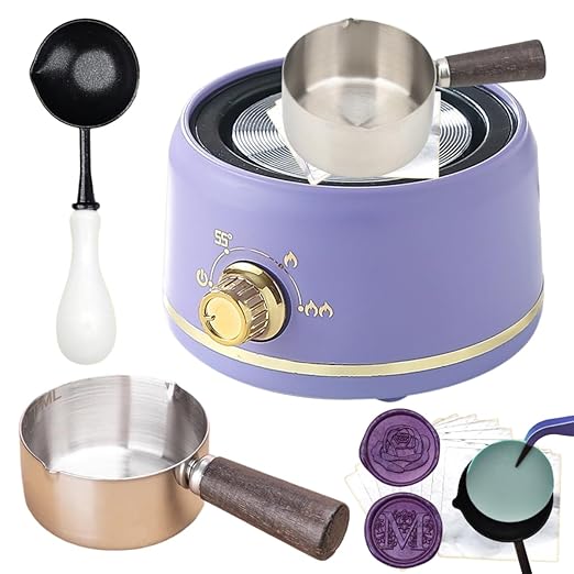 Sealing Wax Warmer Electric with a 80ml Large Spoon, a Non-Slip Melt Scoop Electrical Wax Seal Melting Furnace Warmer Kit Great Tool for Melting Waxs Seals Sticks Beads (Purple)