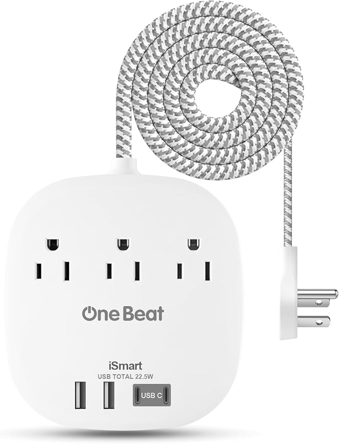 Flat Plug Power Strip, Flat Extension Cord 3 Ft - 3 Outlets 4 USB Ports (2 USB C) 22.5W/4.5A Desktop Charging Station, Power Strip No Surge Protection for Cruise Ship, Dorm Room Travel Essentials