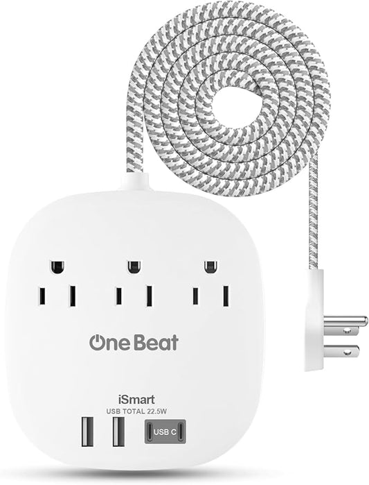 Flat Plug Power Strip, Flat Extension Cord 3 Ft - 3 Outlets 4 USB Ports (2 USB C) 22.5W/4.5A Desktop Charging Station, Power Strip No Surge Protection for Cruise Ship, Dorm Room Travel Essentials