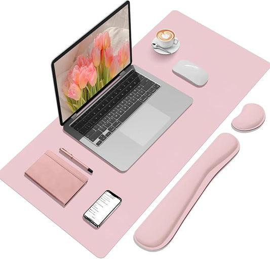 Mouse Pad and Keyboard Wrist Rest, Large Keyboard and Mouse Pad Set, Ergonomic Mousepad with Wrist Rest, Non-Slip Desk Mat Protector for Office, Home (35.4×15.7 Inches, Pink)