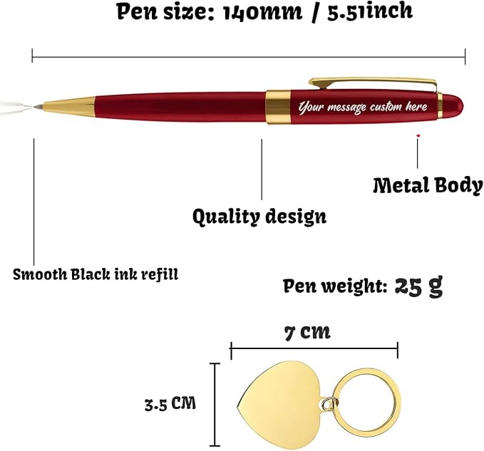 Yastar Personalized Ballpoint Pen with a Custom Keychain - Luxury Writing Pen with 2Black Ink Refills Engraved with Your Message Name on the Pens Gift Set for Man/Women/Writers/Collection/Journalist