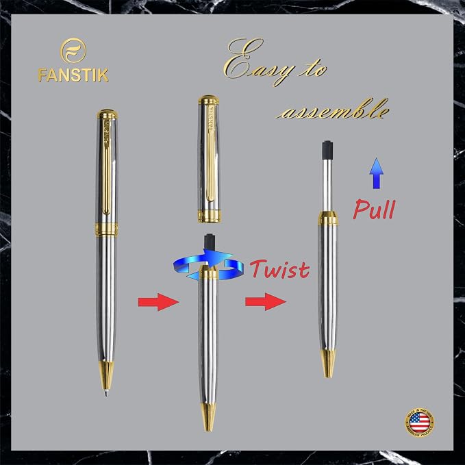 FANSTIK Silver&Gold Luxury ballpoint Pen, fancy gift set for women, Real 24K Gold Plating, Professional executive pen gift set for men (Lux BallPoint Silver-Gold)