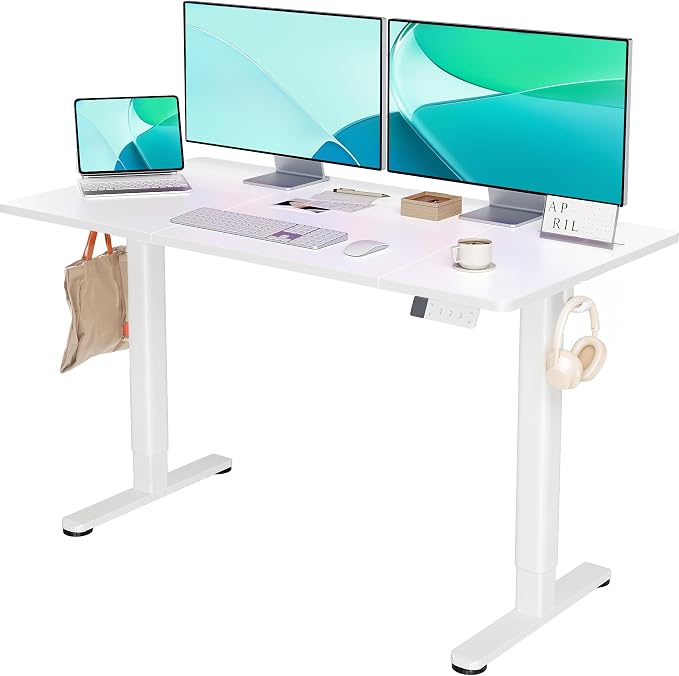 YDN Electric Standing Desk Adjustable Height, 63 x 24 Inches Stand up Desk with Cable Management, Home Office Desks with Splice Board & White Frame, White Top
