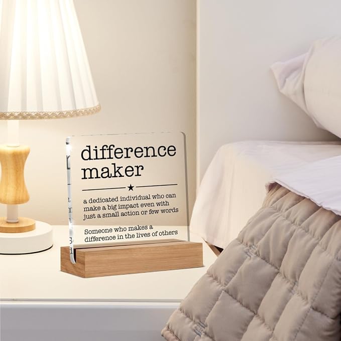 Appreciation Gifts for Leader Boss Mentor Coworker Teacher Difference Maker Gift Difference Maker Definition Clear Desk Decorative Sign Acrylic Sign With Wooden Stand for Desk Table Shelf