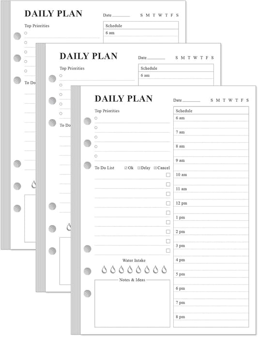 (3-Pack) Undated Daily Planner Refill - A5 To Do List Insert, 300 Sheets/600 Pages Planner and Lined Refill, 6-Hole Punched, 100 gsm White Paper, 5.8'' x 8.3''
