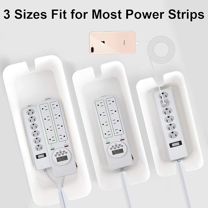 DUNCHATY Cable Management Box 3 Pack - Cord Organizer Box for Desk TV Computer - Large Medium Small Power Strip Cover & Wire Hider - Child & Pet Safe ABS Cord Box with Cable Ties - White