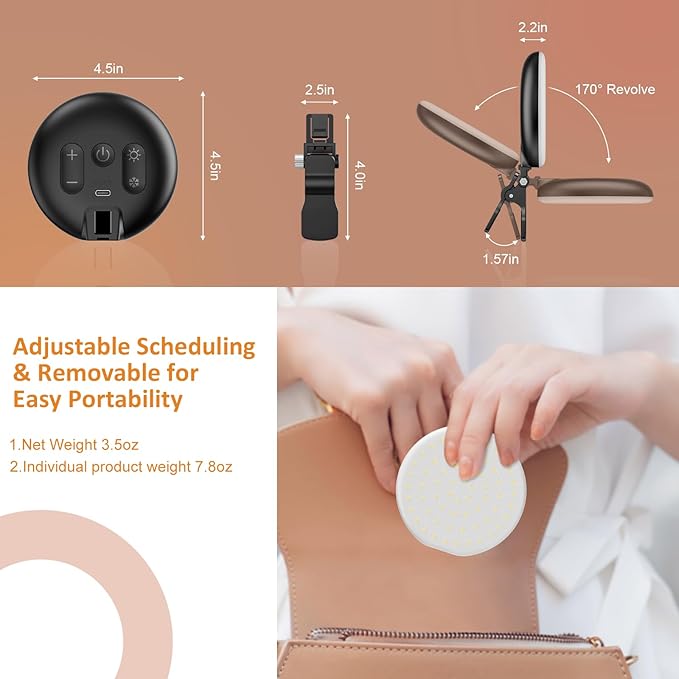 60 LED Ring Light, Rechargeable Selfie With Front & Back Clip, 2500-6500K Portable Phone, Adjustable 3 Modes for iPhone, iPad, Tablet, Laptop, CRI97+, 90 Grams (Black)