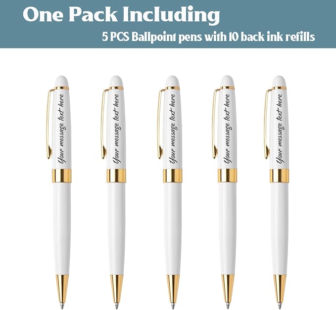 Ancolo Personalized Office Ballpoint Pens - Executive Writing Pen with 10 Black Ink Refill Engraved with Your Message Name Gift Set for Man/Women/Writers/Collection/ 5 PCS/Pack