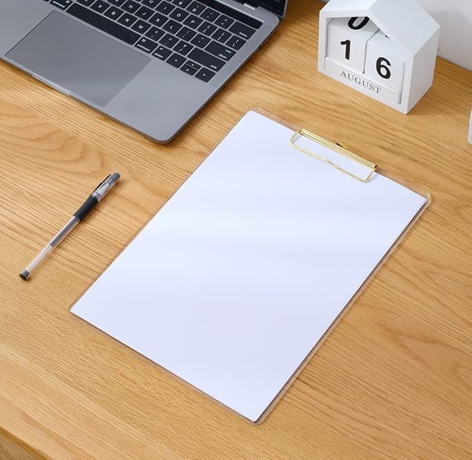 JIARI 4 Pack Clear Acrylic Office Clipboard A4 Letter Size 8.6" x 12.2" | (Gold 4 Pack)