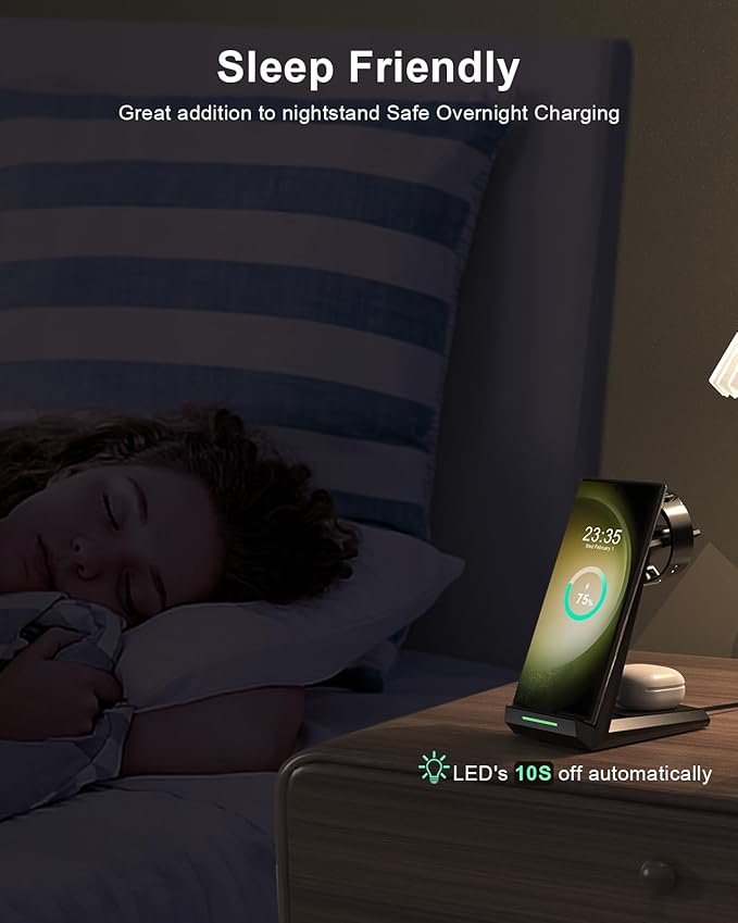 Wireless Charger for Samsung, ADADPU 3 in 1 Charging Station for Multi Devices Fast Charger Stand Dock for Galaxy S25 S24 S23 S22 S21,Galaxy Watch 7/6/5/4/3/Pro,Galaxy Buds(with 5ft Cable & Adapter)