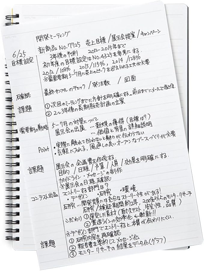 Maruman Mnemosyne Lined Notebook- A5, 8.27" x 6.34", 80 Sheets / 160 Pages, 7mm College Ruled Journal, Perforated Pages & Wire-Bound to Lay Flat, Black, Made in Japan