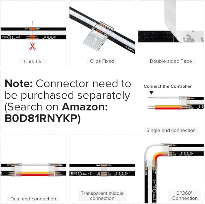 BTF-LIGHTING WS2811 Smart IC RGB FCOB COB LED Strip, UL Listed 630LEDs/m High Density Color Chasing Uniform Light, DC12V 32.8FT 10mm Width Black PCB for Home Party DIY Decor(No Adapter or Controller)
