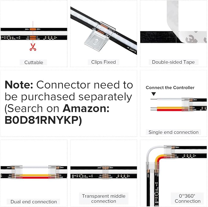 BTF-LIGHTING WS2811 Smart IC RGB FCOB COB LED Strip, UL Listed 630LEDs/m High Density Color Chasing Uniform Light, DC12V 12FT 10mm Width Black PCB for Home Party DIY Decor(No Adapter or Controller)