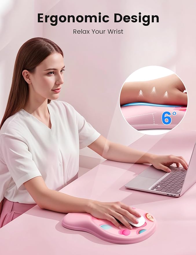 Meatanty Pink Ergonomic Mouse Pad with Wrist Rest Support, Comfortable Mousepads with Memory Foam,Non-Slip Base Wirst Rest Mouse Pad for Desk, Office Work, Home, Gift for Friends, Famliy, Dessert Pink