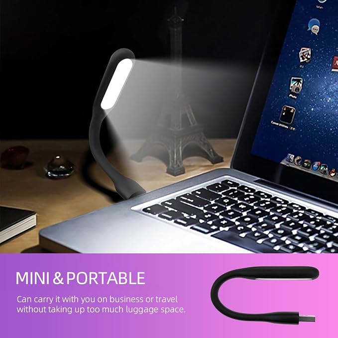 USB LED Light Lamp for Power Bank (10 PCS) Portable Eye Care Mini Night Light with Flexible Arm, USB Gooseneck Reading Lamps Book Light,Compatible for Desktop, Notebook Laptop (10-Black)