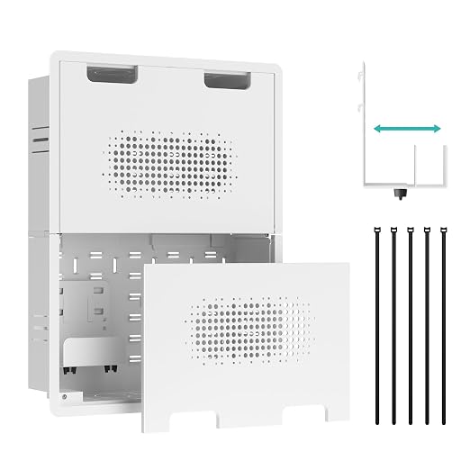 17" in-Wall Media Box Recessed Outlet Cable Management Kit | Structured Media Enclosure, One Connect & Network Switches, Fits Fire TV Stick Samsung, Recessed In-Wall Design