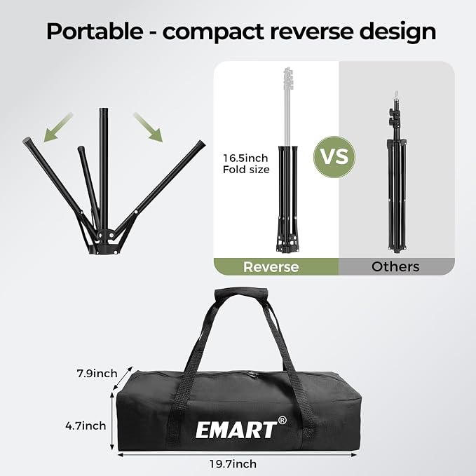 EMART Green Screen Backdrop Kit with Reverse Folding Base, 7x8ft Photo Greenscreen Background with Portable T-Shape Stand and 6 Clamps for Photography, Photoshoot, Studio Video Recording, Streaming