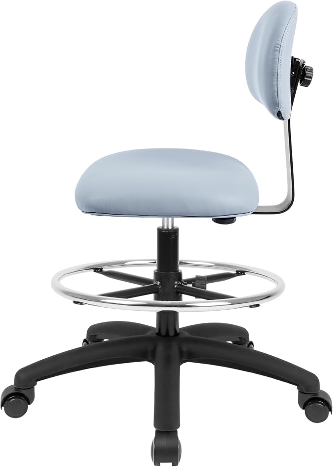 FSS Series Square seat Tall (24"-34") seat Height Chair. Vinyl-for Office, Garage, Desk, Shop, Computer, Doctor, Medical, Easy to Clean! 18" Footring (Gray, Tall, Self Braking Casters)