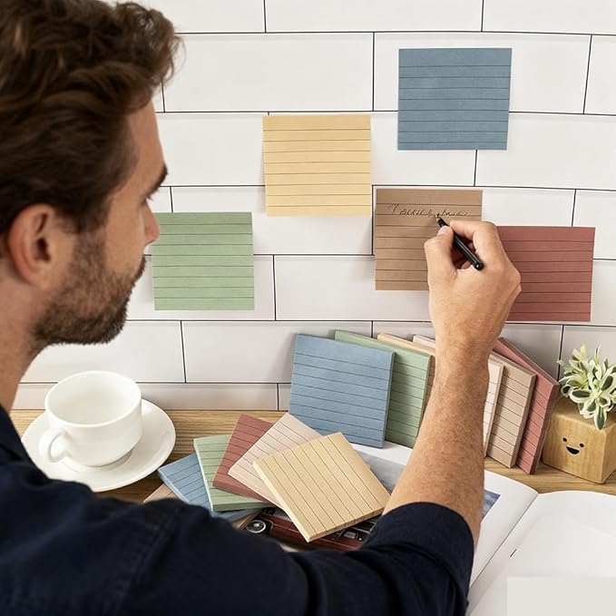 (72 Pack) Lined Sticky Notes 3x3 in,Notepads with Lines,Ruled Stickies Super Sticking Power,Office School Memo Note Pads Vintage Colors,Post on Windows Doors,Recyclable,Easy to Write on
