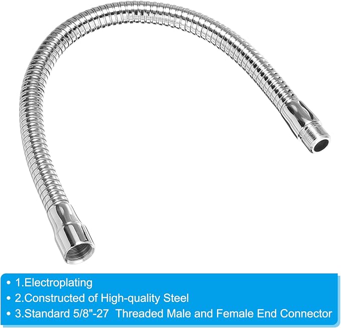 PATIKIL 15" Microphone Gooseneck, 1Pcs 5/8"-27 Thread Metal Universal Hose Flexible Arm Gooseneck Tube Extension for Multifunction DIY, Silver Tone