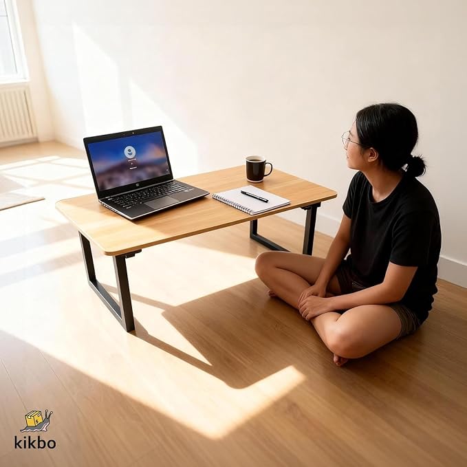 Foldable Floor Desk for Small Spaces, 19.7" Low Sitting Table with Steel Legs, Portable Laptop & Study Table for Bedroom, Dorm, or Coffee Use