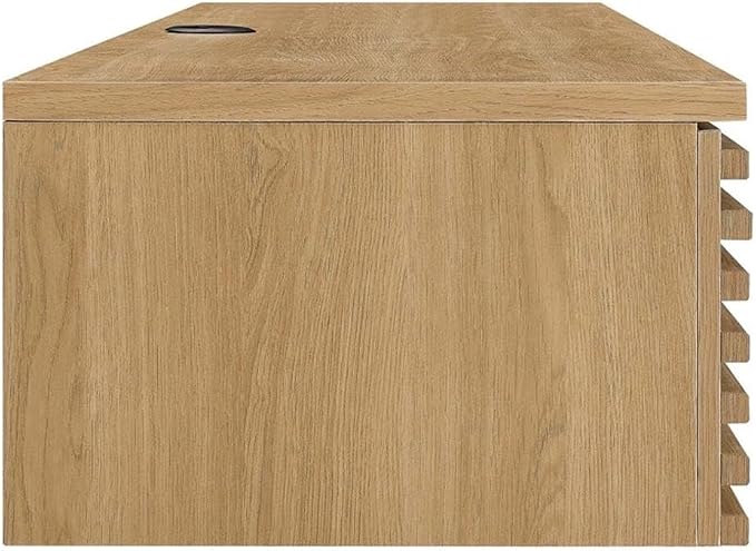 Pemberly Row Wall Mount Office Desk, 60 in Particleboard and Wood, Oak Finish, Mid-Century Modern Style with Keyboard Tray and Storage Drawers, Durable Design for Home Office or Dorm Room Use