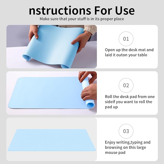 Large Office Leather Desk Mat, Large Mouse and Keyboard Pad, Laptop Pad, Desktop Protector(Light Blue, 31.5 in. x 15.7 in.)
