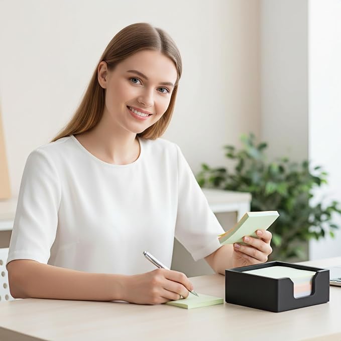 Concrete Sticky Note Holder for 3x3 Inch Post Note - Cement Self-Stick Note Memo Pad Holder, Post Notepad Dispenser Organizer, Modern Desk Accessory for Office & Home, Black