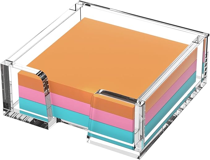 Beego Modern Elegant Crystal Clear Acrylic Sticky Note Holder Organizer - 3x3 in Square Notepad Holder - 3 Count - No Pads - Office Desk Organization