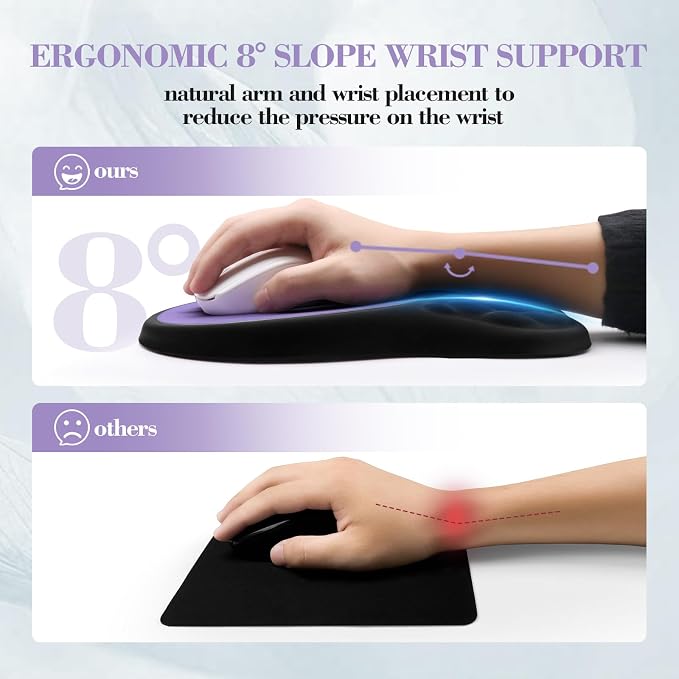Ergonomic Mouse Pad with Wrist Rest, Memory Foam Mousepad with Wrist Support and Non-Slip PU Base for Pain Relief, Massage Bulge Mouse Mat for Office, Home, Computer Desk (Black + Purple)