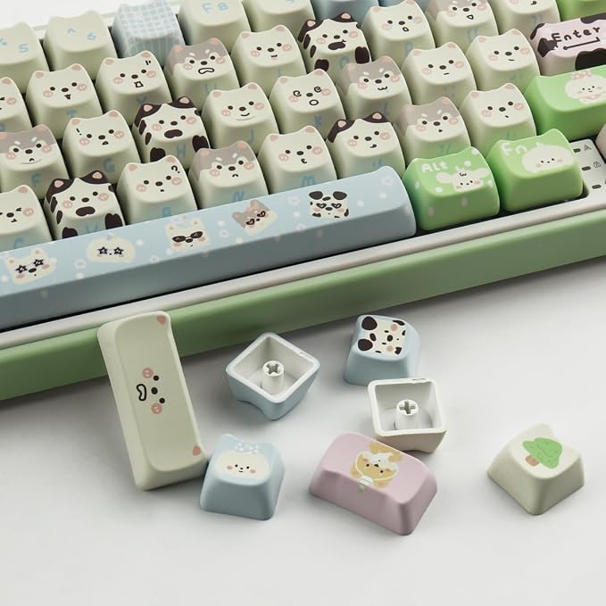 PBT Keycaps 134 Keys Cute Keycap Dye-Sublimation Matcha Green Pet Puppy Keycap Mao Profile Cat Shape Custom Keycaps for Cherry Gateron MX Swithes Mechanical Keyboards