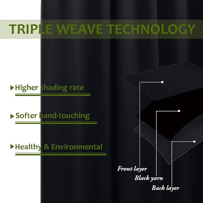 NICETOWN Light Reducing Grommet Curtain - (W120 x L84, Black, 1 Piece) Tripe Woven Textured Soft Curtain Panel for Living Room, Large Window Drape