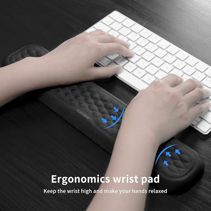 Vaydeer 60%-75% Keyboard Wrist Rest, Memory Foam Hand Rest Support Pad Padded for Office, Computer, Laptop, Mac Typing and Wrist Pain Relief and Repair(14.17inch,Black)