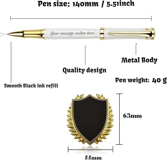 Yastar Personalised Gift Pens with a Custom badge with 2 Black Refills Quality Pen Metal Body - Custom with Names Message on the Pen - Gift Pen Set for Family Colleague Elder Friends