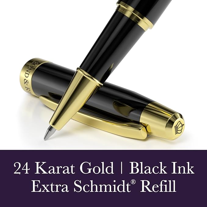 Bond & Regent 24 Karat Gold Luxury Rollerball Pen - Fancy Executive Professional Writing Gift Set for Men & Women, Nice Pens, Gloss Black