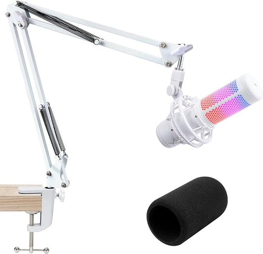 For HyperX QuadCast S White Boom Arm - White Mic Arm Compatible with Hyper x QuadCast, Microphone Boom Arm with Pop Filter, Improve Sound Quality, Mic Boom Arm for Hyperx QuadCast by SUNMON